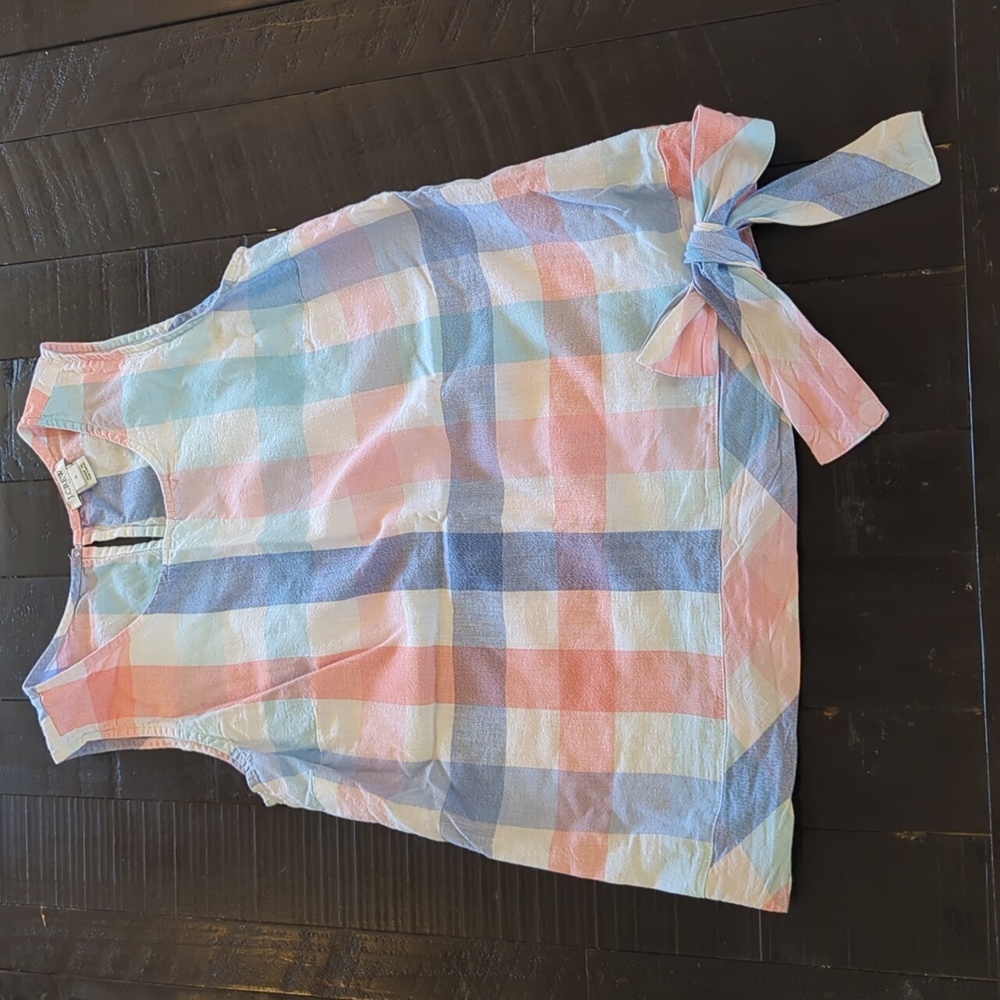 Cotton/Linen Plaid Tank Top
